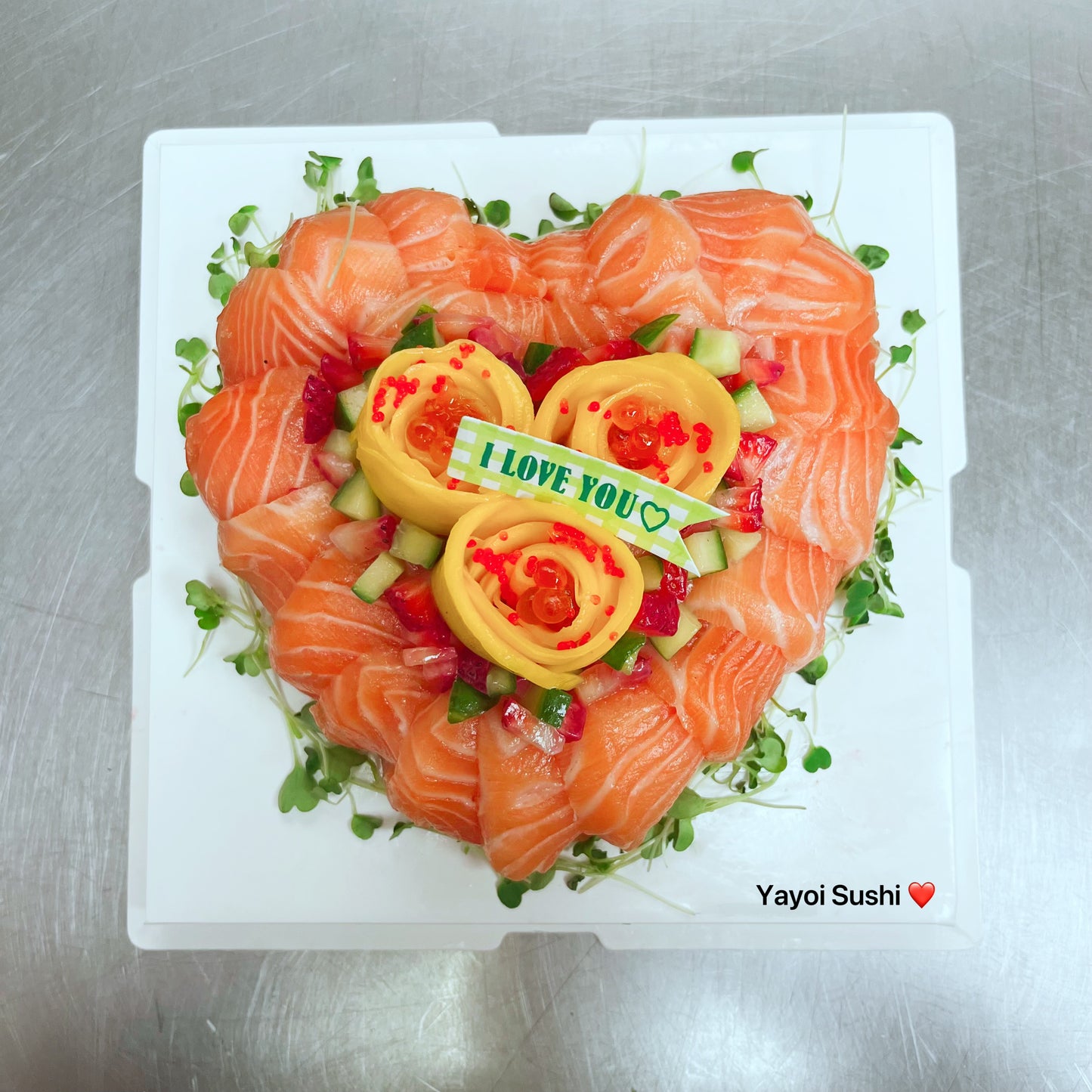 Heart Shaped Salmon Sashimi Cake - Yayoi Sushi